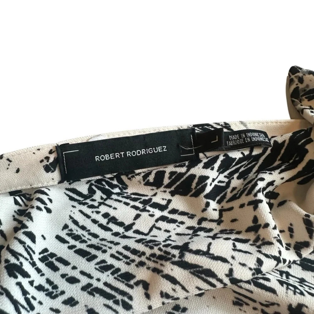 Robert Rodriguez Lydia Draped Dress Black White Print Stretch Size Large Women's
